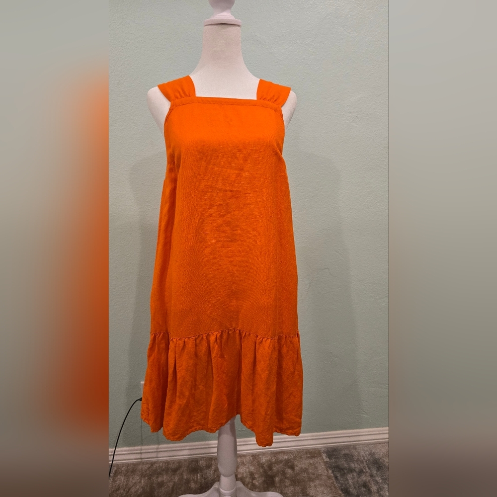 LOFT Vibrant Orange Dress 55% LINEN, 45 Viscose